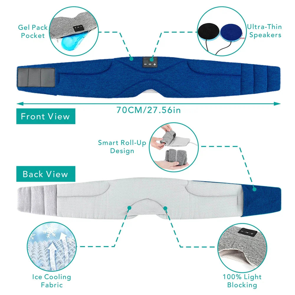 Bluetooth Eye Mask for Sleep - 100% Light Blocking with Soft Speakers, Ideal for Side Sleepers