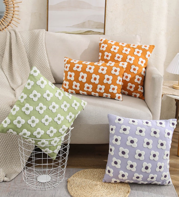 Taavita Lumbar Pillow Cover with Embroidered Floral Design