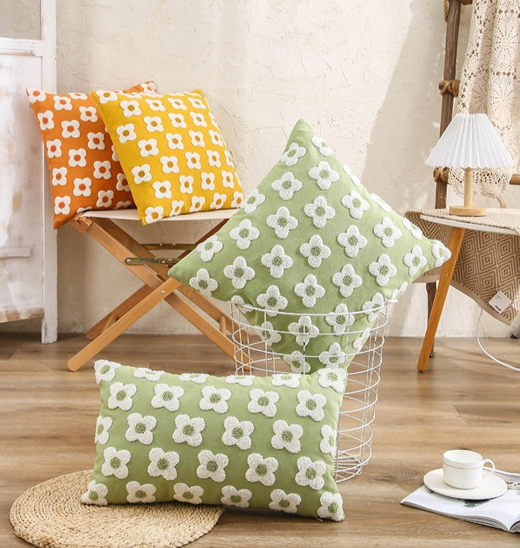 Taavita Lumbar Pillow Cover with Embroidered Floral Design