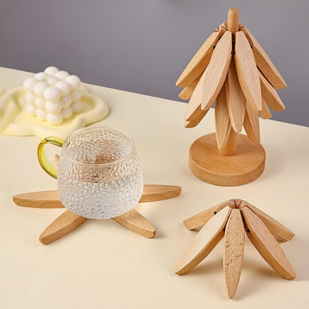 Elegant Wooden Heat Shields – Set of 4 Foldable Protectors
