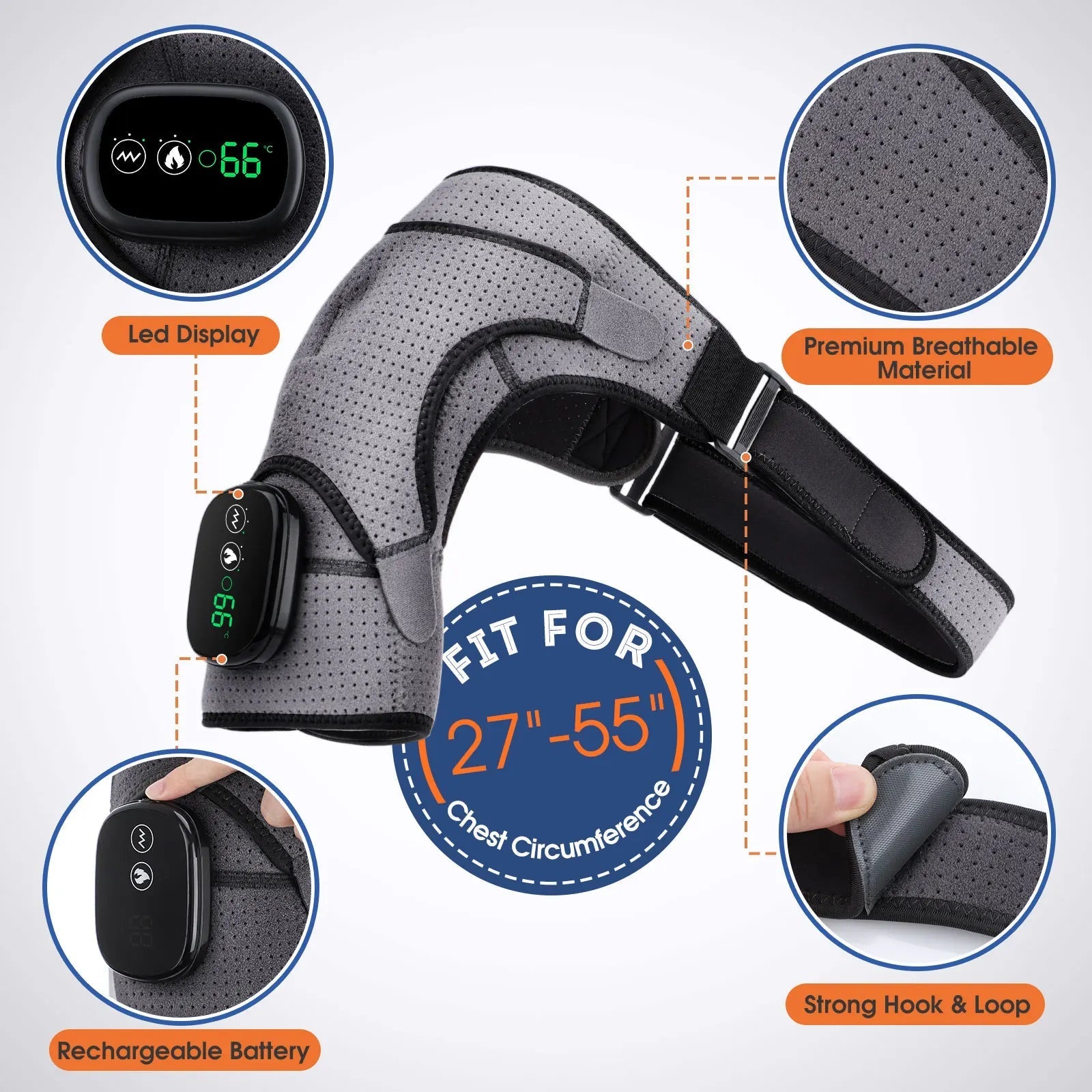 Adjustable Warmth & Vibration Shoulder Support Brace for Pain Relief