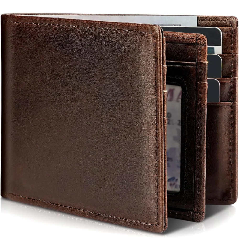 RFID-Blocking Bifold Wallet for Men in Genuine Leather