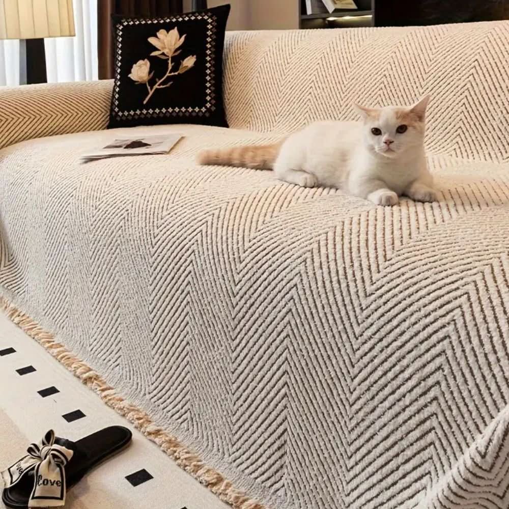 ElegantGuard Herringbone Sofa Protector, Water-Resistant & Secure