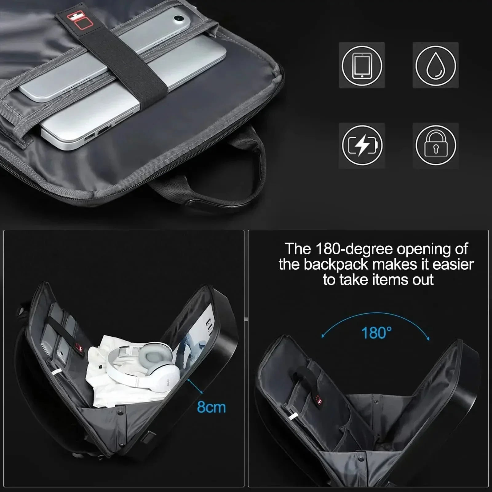SecureTech Expandable Laptop Backpack with USB Charging Port