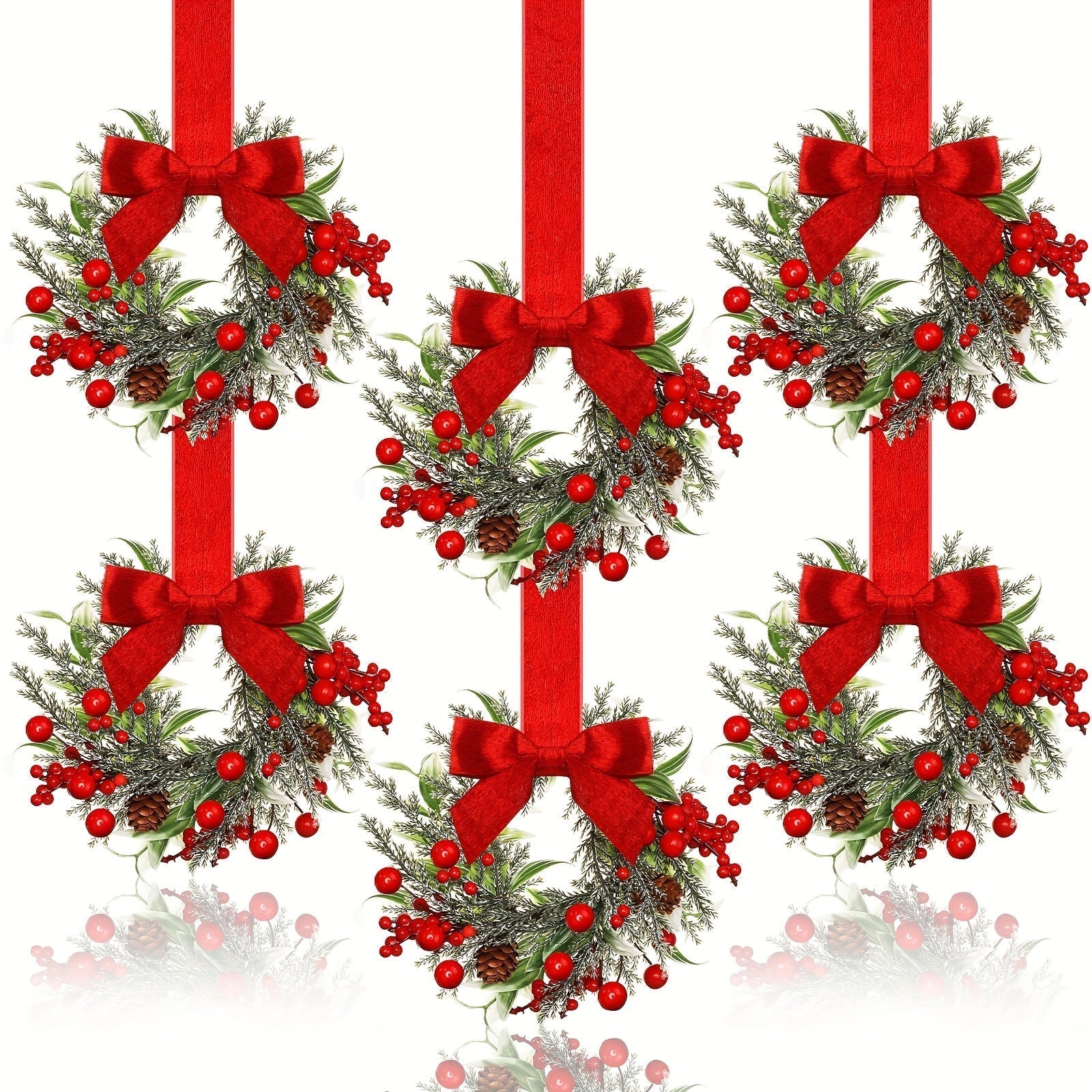 Festive Holiday Wreath with Charming Red Bow and Pinecones