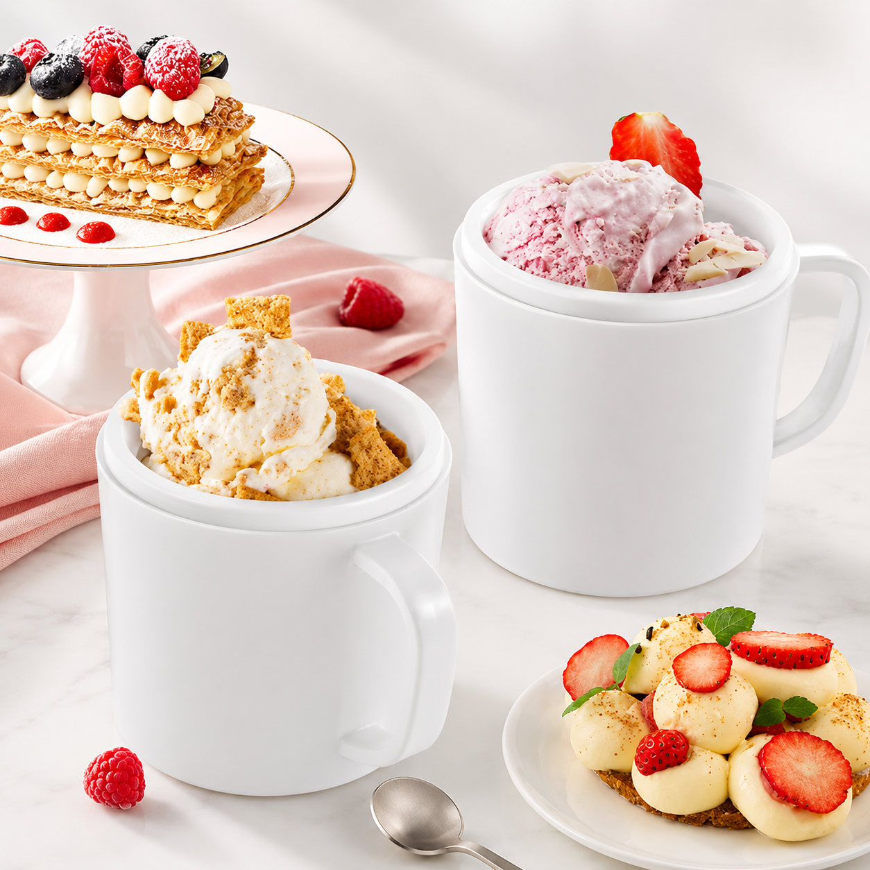 Compact Dual Bowl Ice Cream Maker with One-Knob Control for Quick Desserts