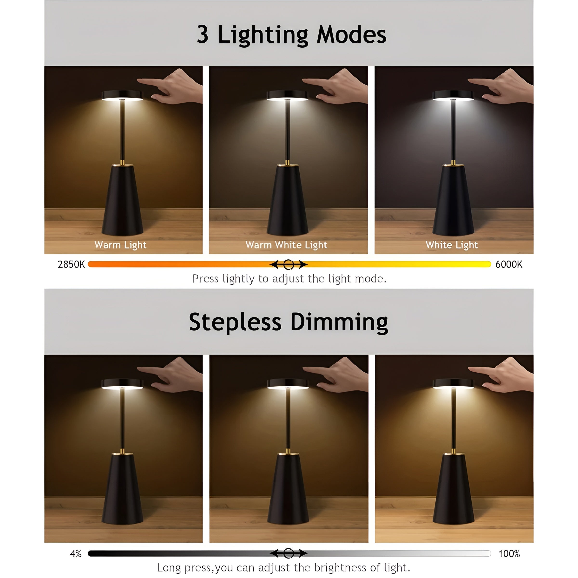 Elegant Cordless LED Table Lamp with Adjustable Lighting