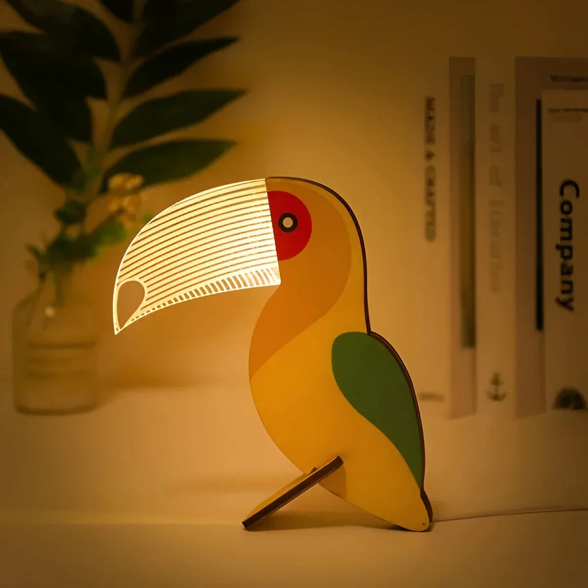 Wooden Night Light with Warm Glow – LED Animal Table Lamp