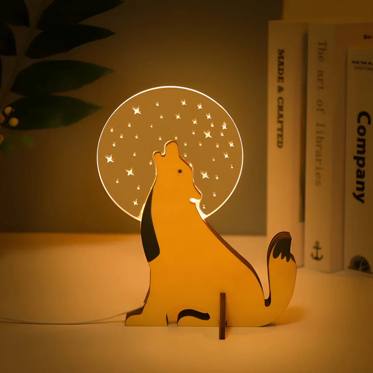 Wooden Night Light with Warm Glow – LED Animal Table Lamp