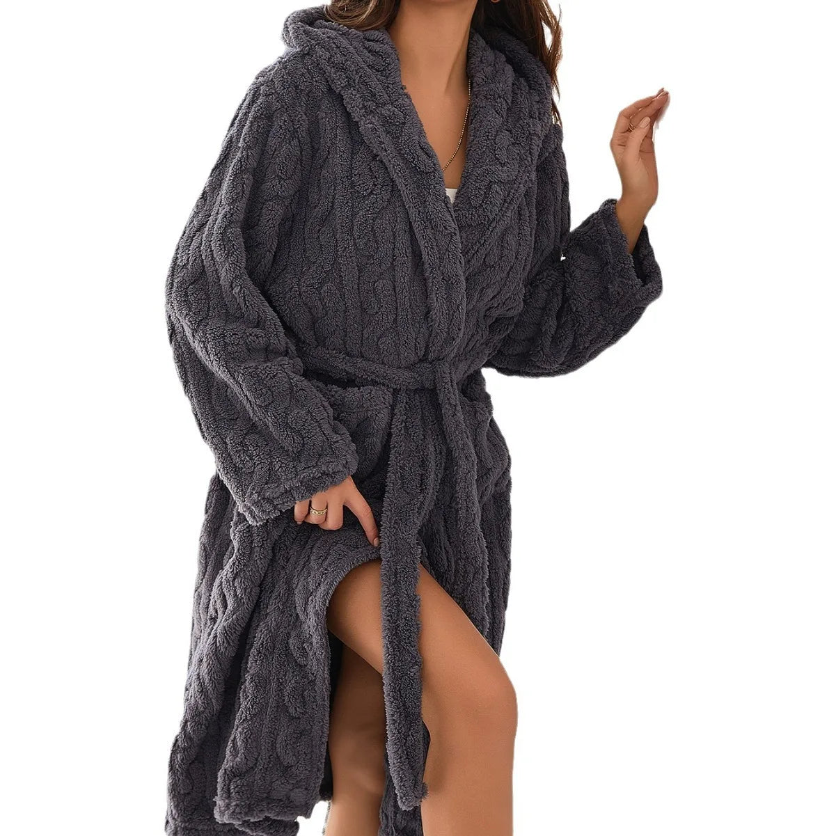 Cozy Hooded Fleece Robe for Women - Luxurious Loungewear