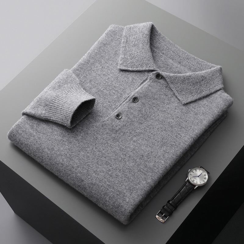 Men's Luxe Comfort Polo: Cashmere-Merino Long Sleeve Shirt