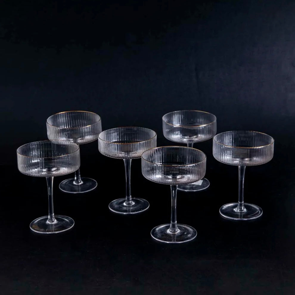 Elegant Ribbed Coupe Glasses - Set of 6 for Cocktails & Desserts