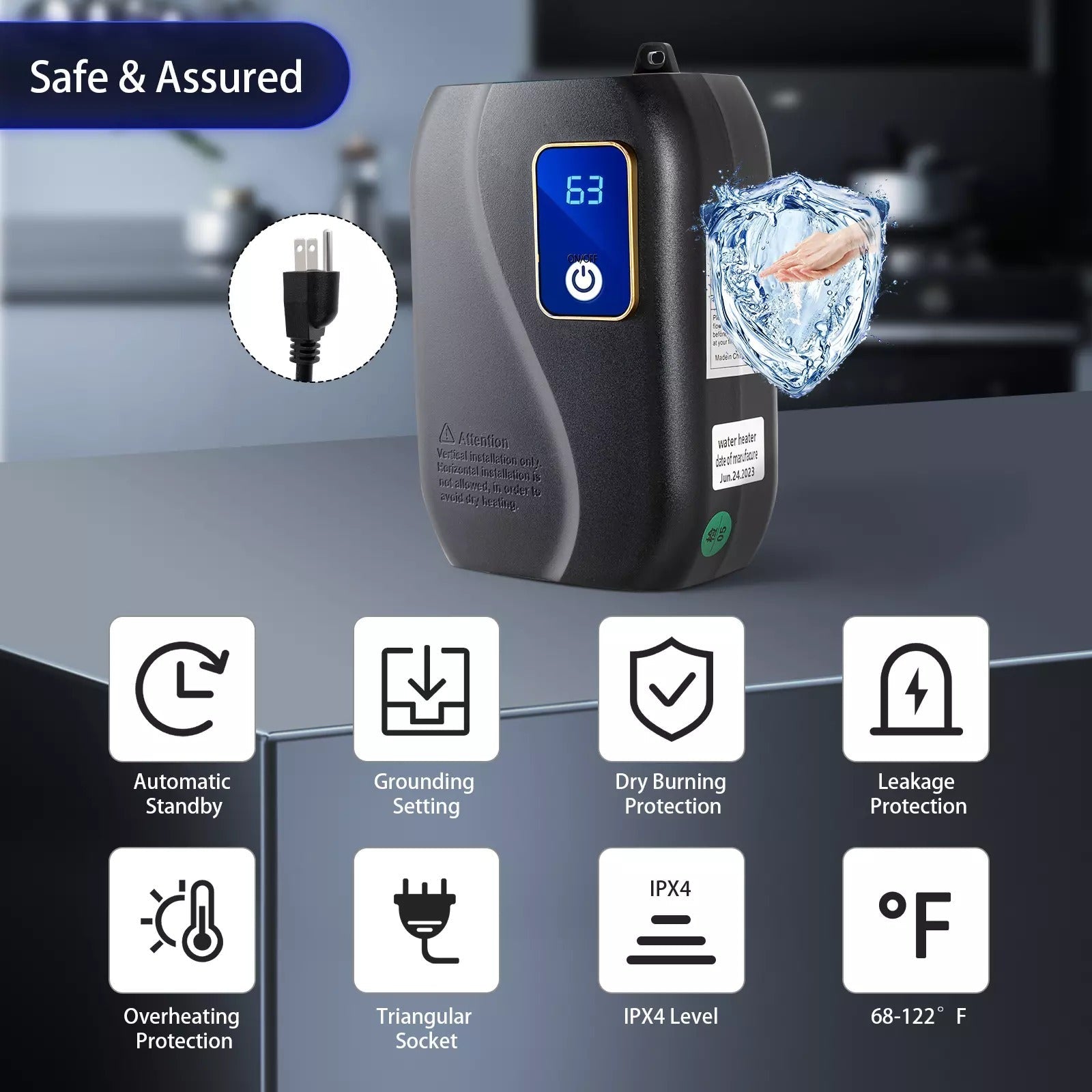 Electric Tankless Water Heater with LED Display – Space-Saving Instant Hot Water