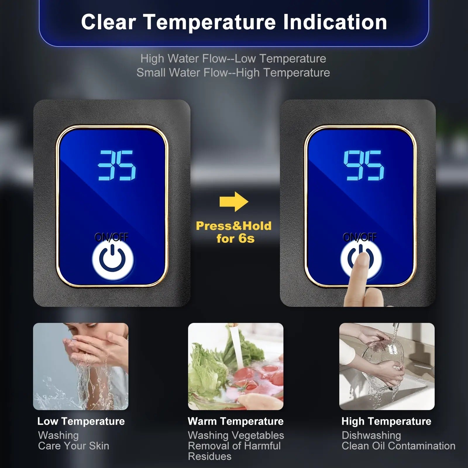 Electric Tankless Water Heater with LED Display – Space-Saving Instant Hot Water