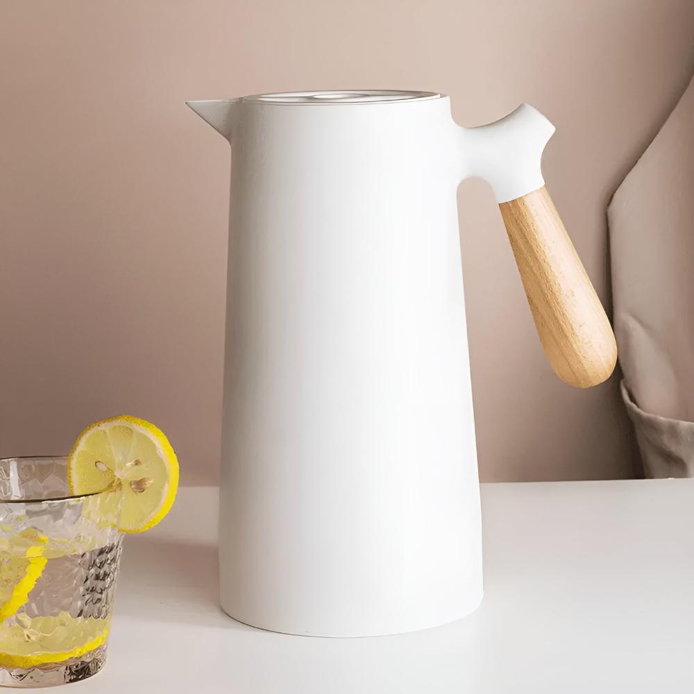 Elegant Thermal Carafe with Natural Wood Handle – 1L Capacity