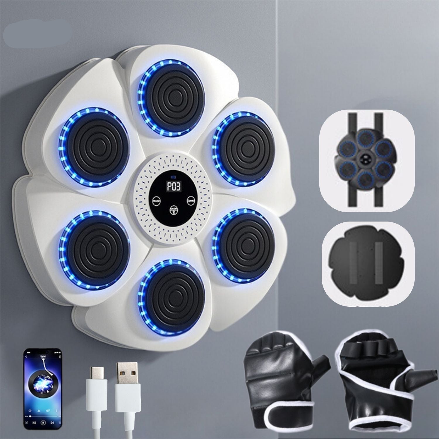 Wall-Mounted Fitness Trainer - Interactive Boxing Machine with Bluetooth, RGB, USB Rechargeable