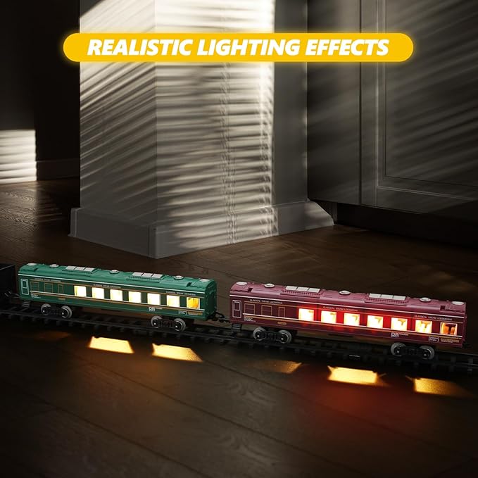 Electric Train Playset with Battery Operation, Lights, Sounds & Steam Effects
