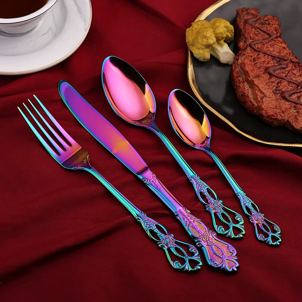 Elegant Rainbow Stainless Steel Cutlery Set – 4, 16 or 24 Pieces