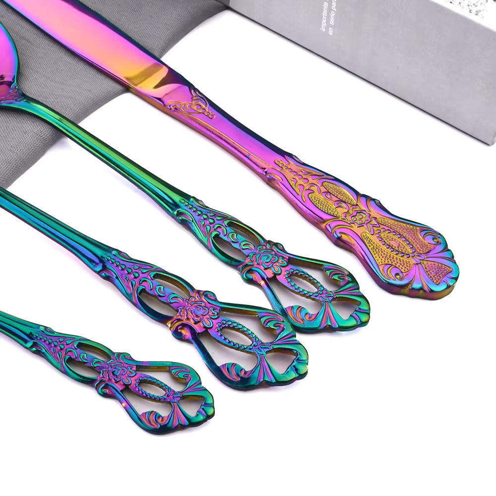 Elegant Rainbow Stainless Steel Cutlery Set – 4, 16 or 24 Pieces