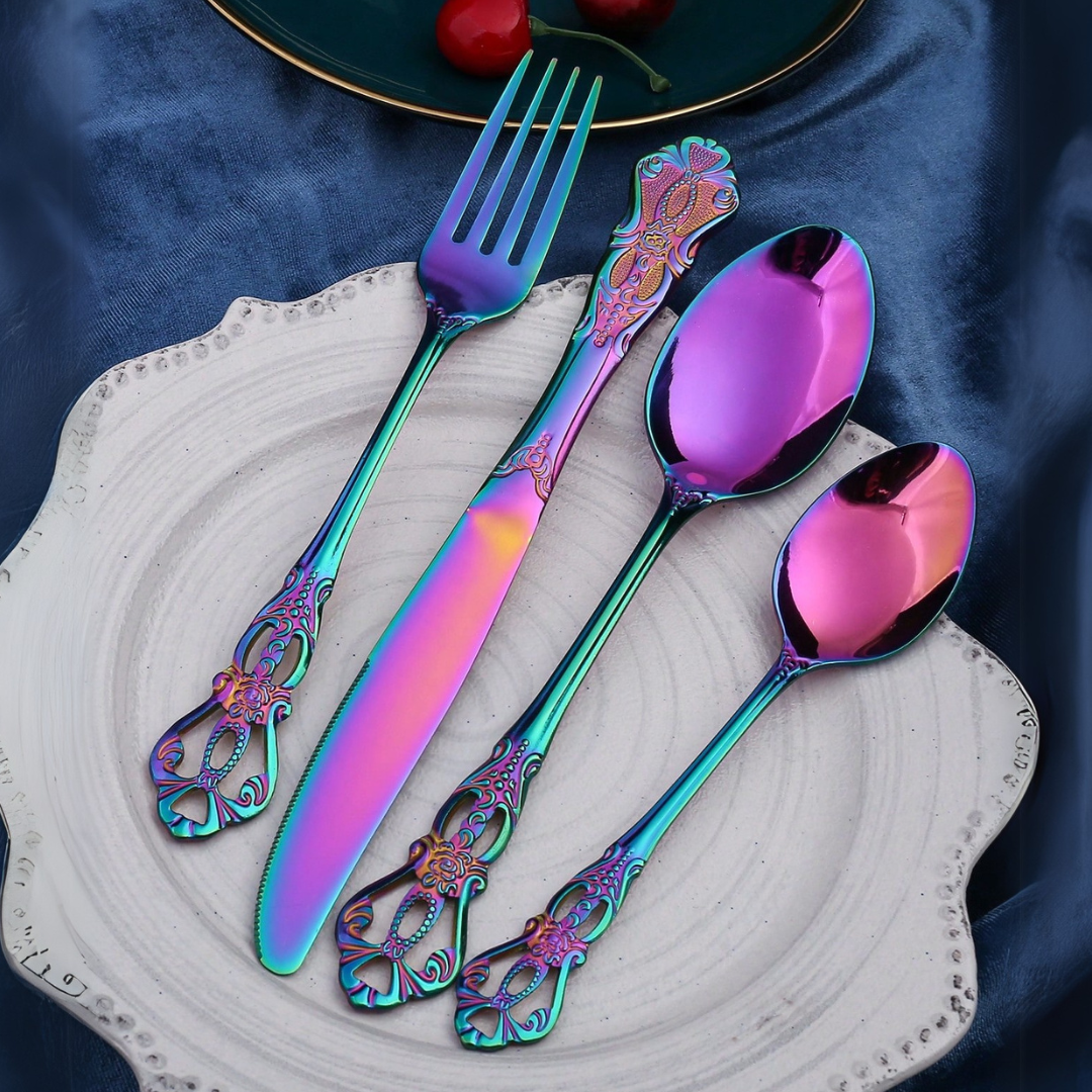 Elegant Rainbow Stainless Steel Cutlery Set – 4, 16 or 24 Pieces