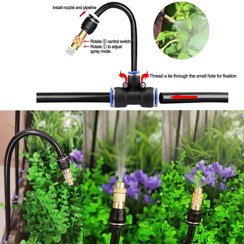 Adjustable 360° Nozzle Drip Irrigation System with Flexible Hose for Gardens