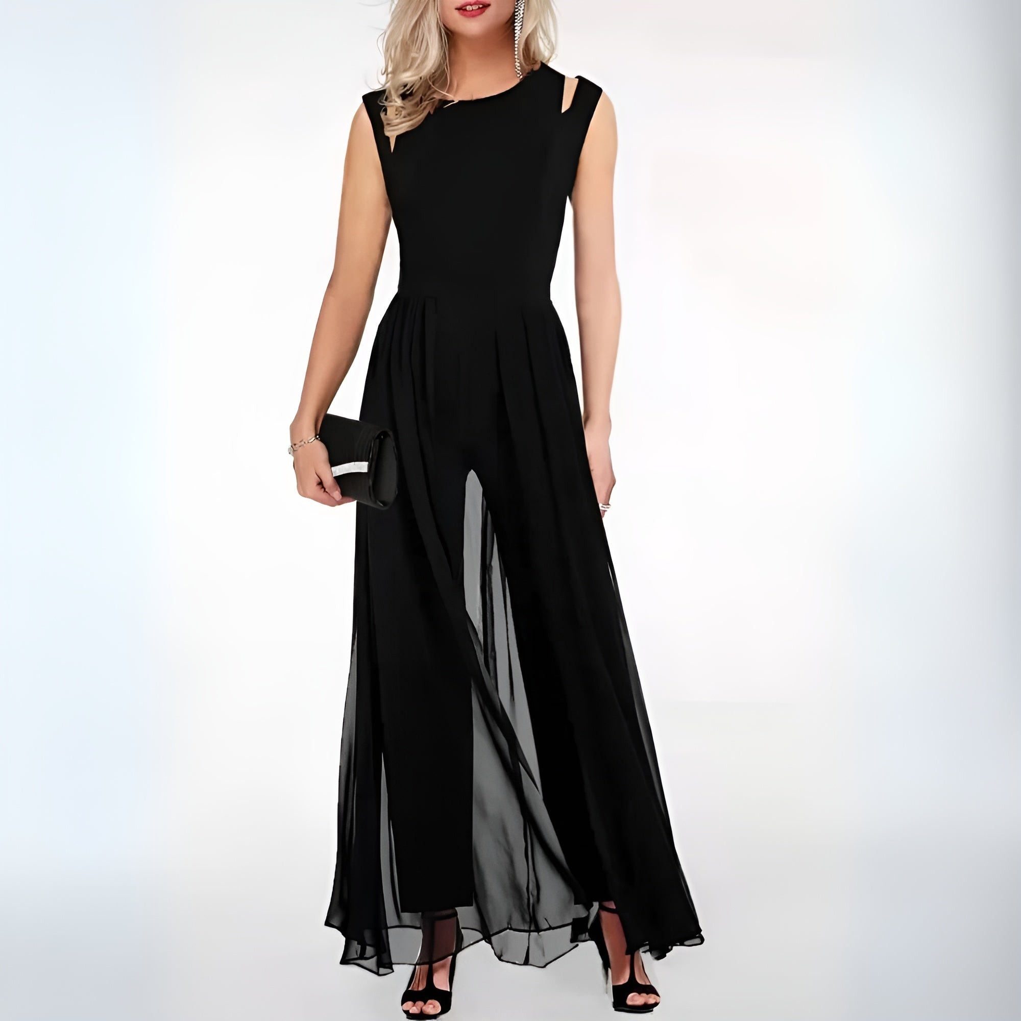 Women's Sleeveless Jumpsuit | Shoulder Cut-Out Detail & Flowing Wide Legs | Premium Fabric | Comfortable Fit