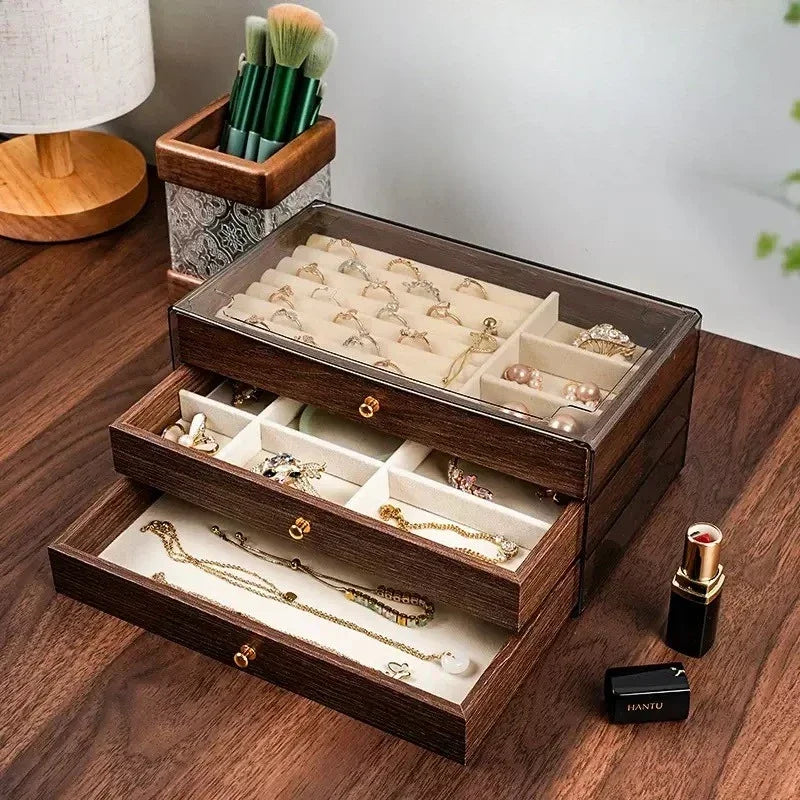 Stylish Multi-Layer Jewelry Organizer with Pull-Out Drawers