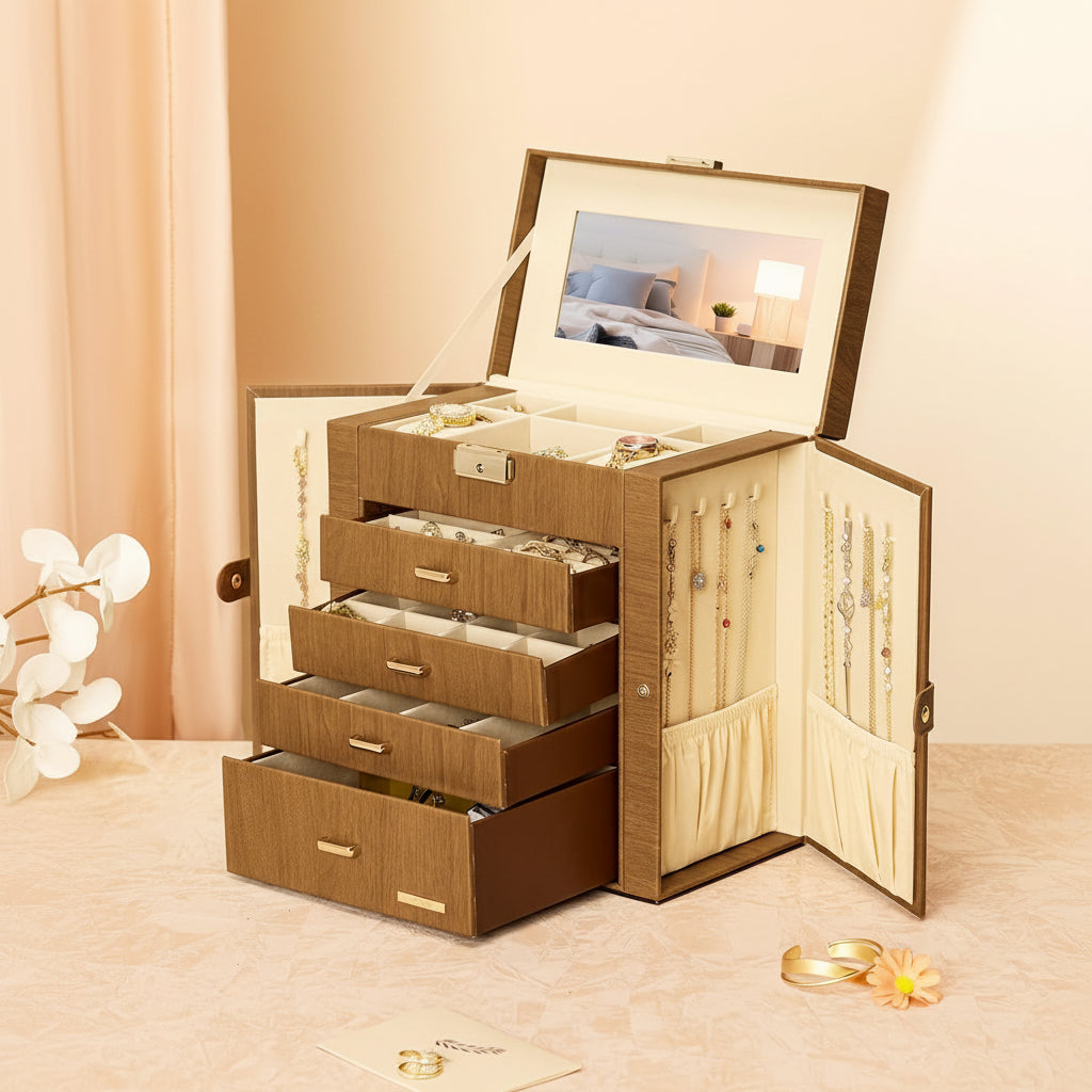 Elegant Jewelry Storage Box with Ample Drawers for Gifts