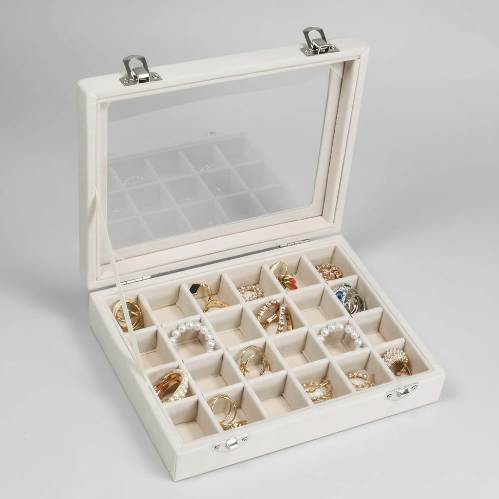 Elegant Velvet Jewelry Organizer with Glass Top