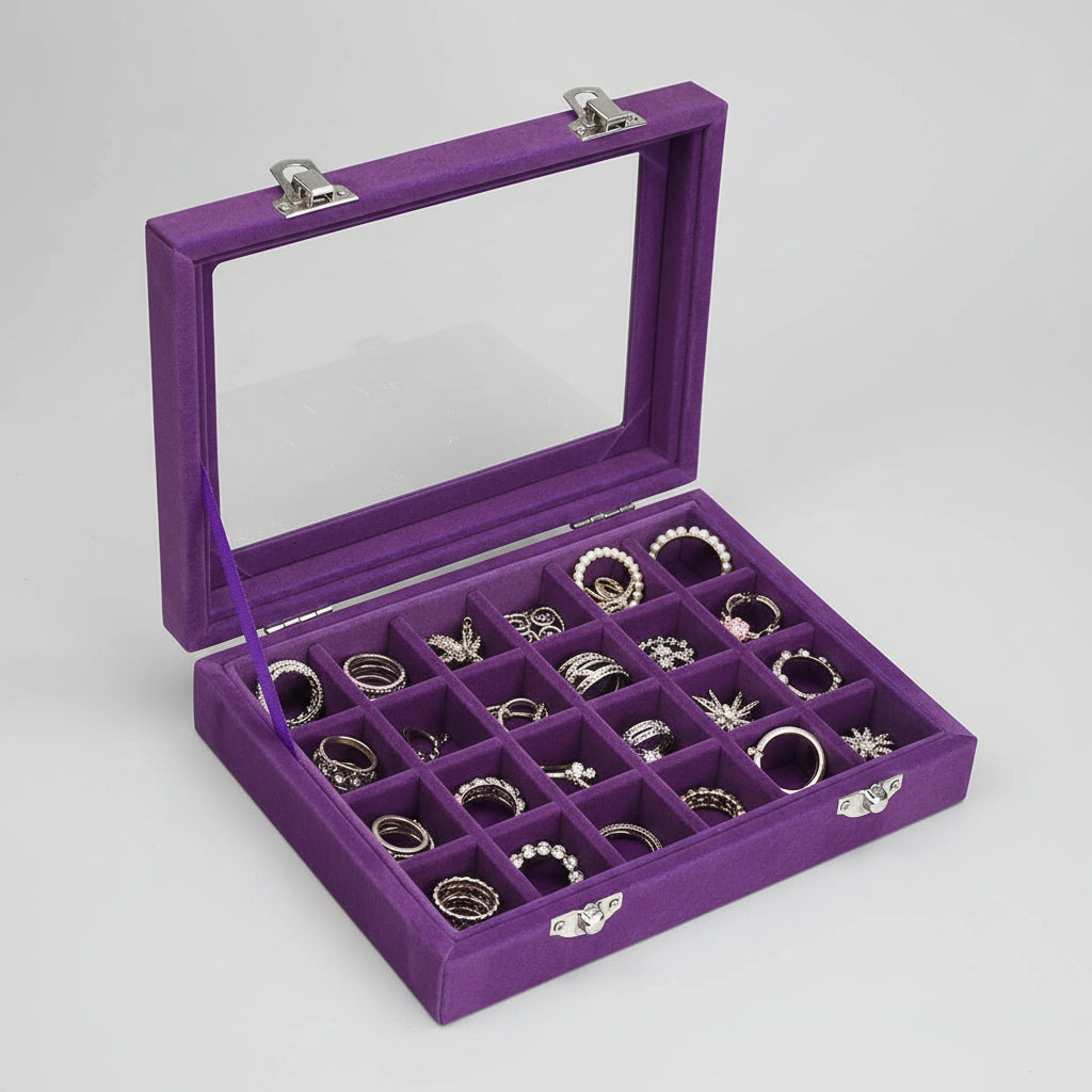 Elegant Velvet Jewelry Organizer with Glass Top
