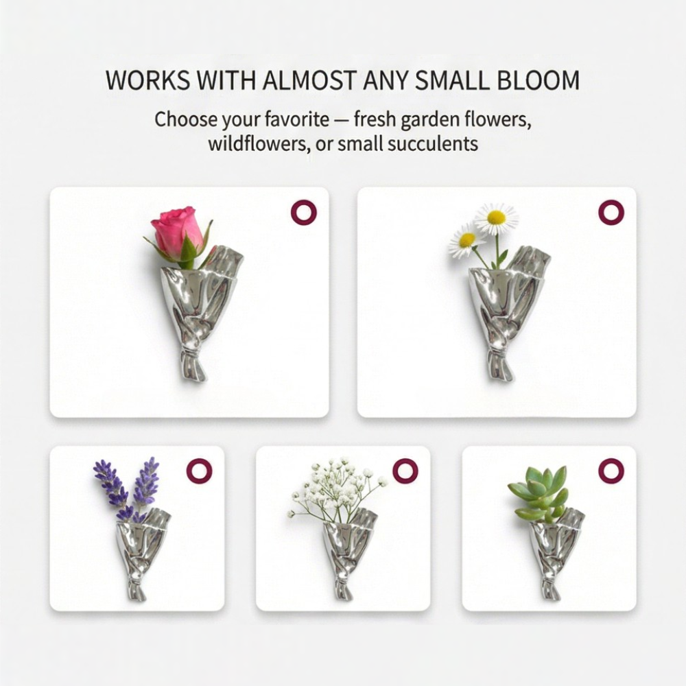 Brooch in Flower Vase Design for Fresh Stems with Narrow Opening