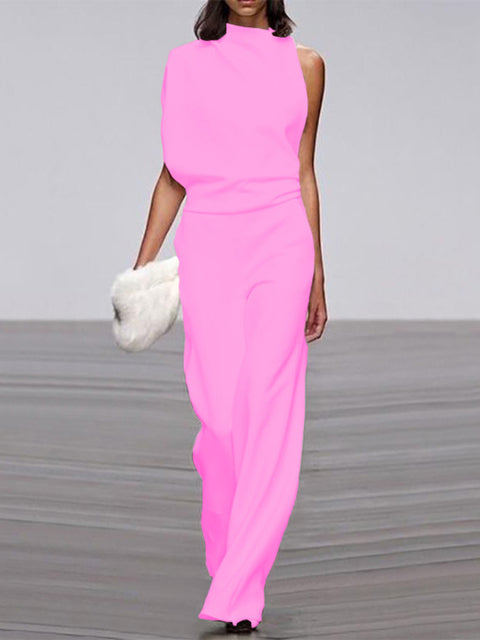 Women’s Jumpsuit | Sleeveless Round Neck & Wide Leg | Polyester & Elastane | Spring-Summer Comfortable Fit