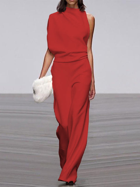 Women’s Jumpsuit | Sleeveless Round Neck & Wide Leg | Polyester & Elastane | Spring-Summer Comfortable Fit