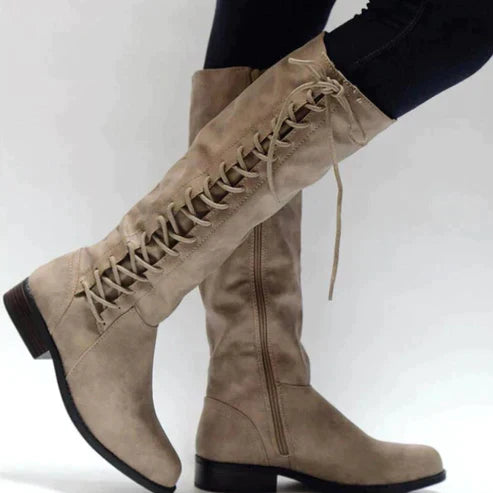 Knee-High Leather Lace-Up Boots | Slip-Resistant Sole & Thermal Insulation | Elegant Design | Work and Leisure