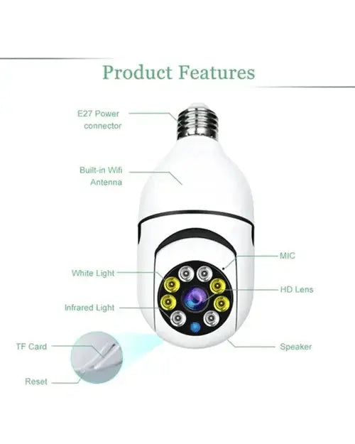 Smart E27 Security Camera – 360-Degree Coverage, Night Vision, Mobile App