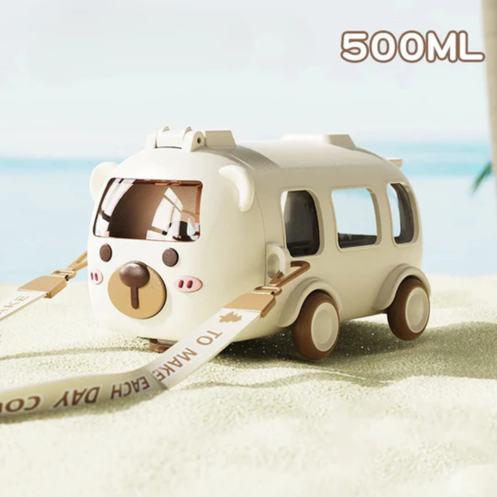 Water Bottle for Kids with Straw - Cartoon Bus Design for School and Travel