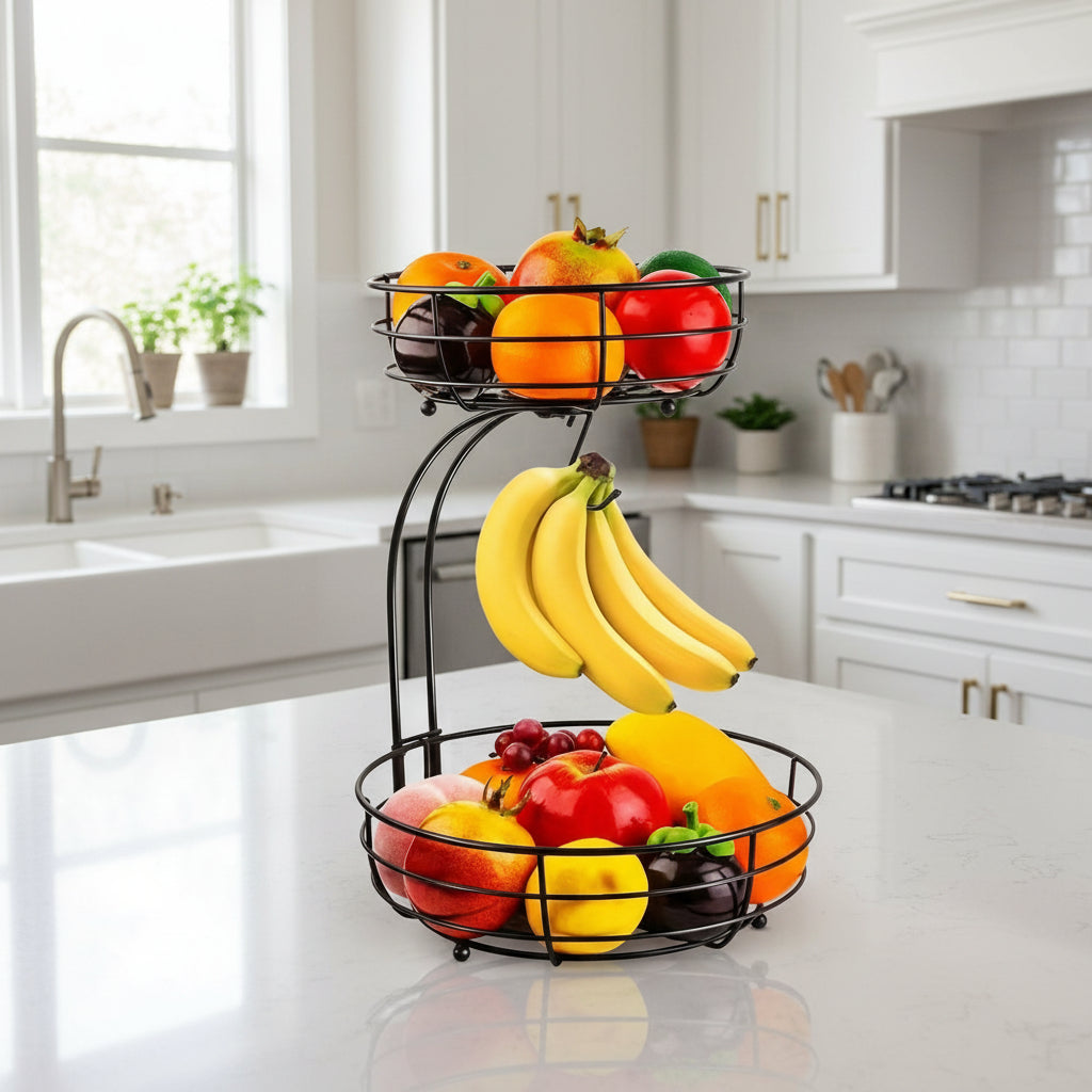 ChicNest Dual-Tiered Fruit Organizer with Banana Hanger