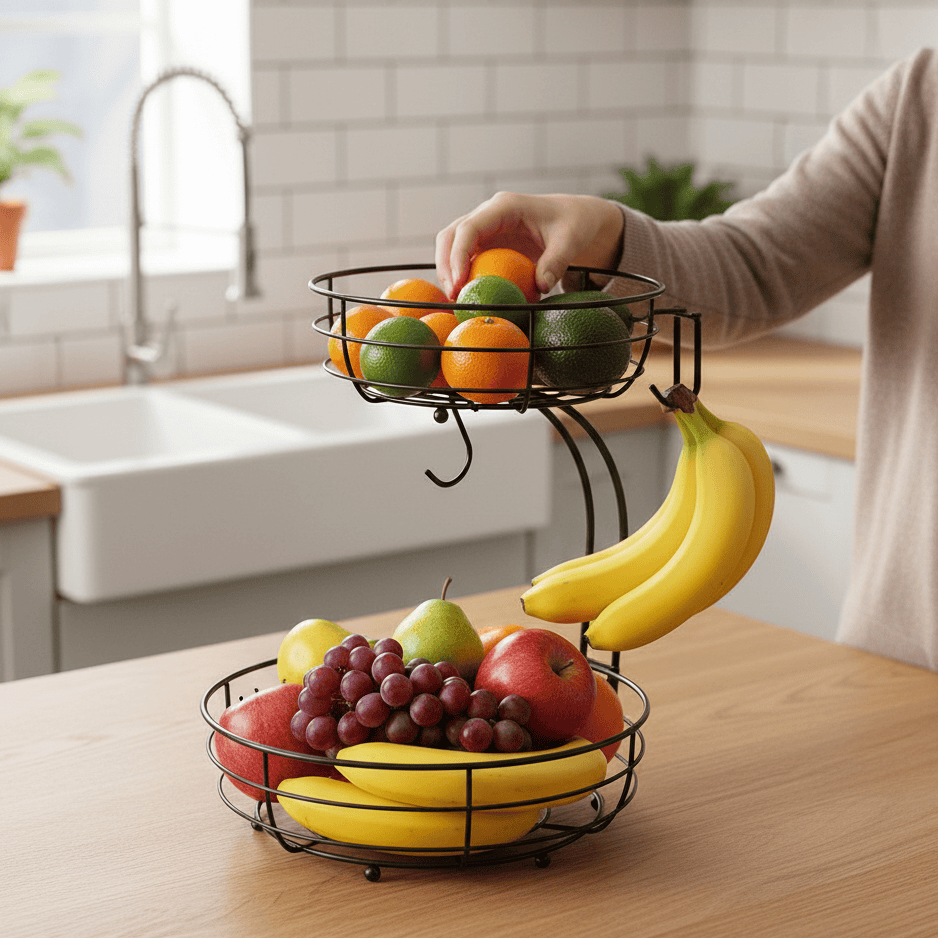 ChicNest Dual-Tiered Fruit Organizer with Banana Hanger