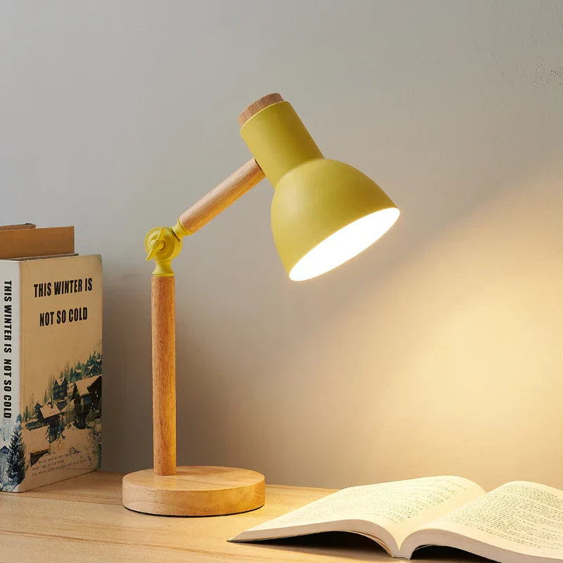 Adjustable Arm Table Lamp with Wooden Base in Scandinavian Design