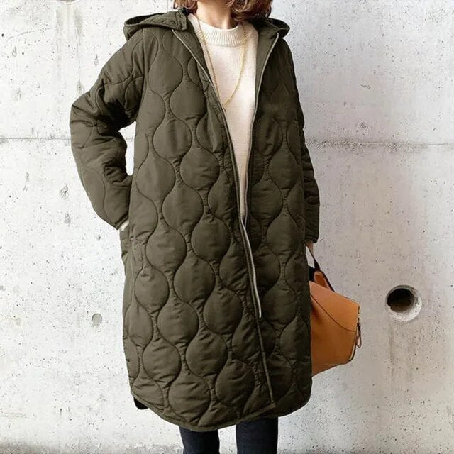 Women’s Quilted Hooded Parka Coat | Argyle Pattern & Thermal Protection | High-Quality Polyester | Lightweight & Durable Design