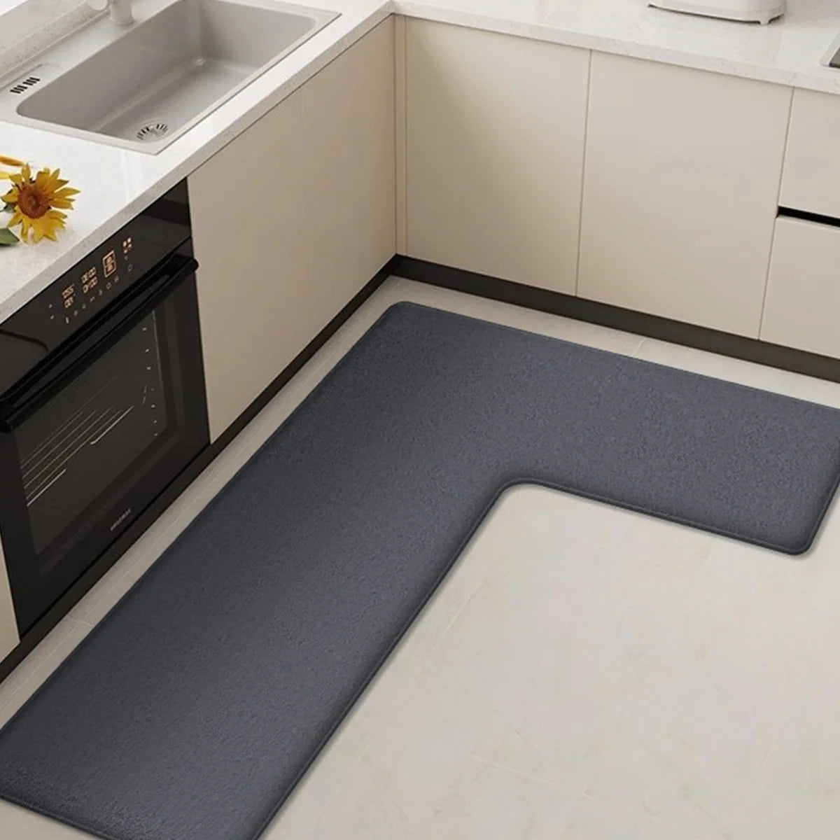 ComfortFit L-Shaped Kitchen Rug with Non-Slip Base – Soft, Washable and Absorbent