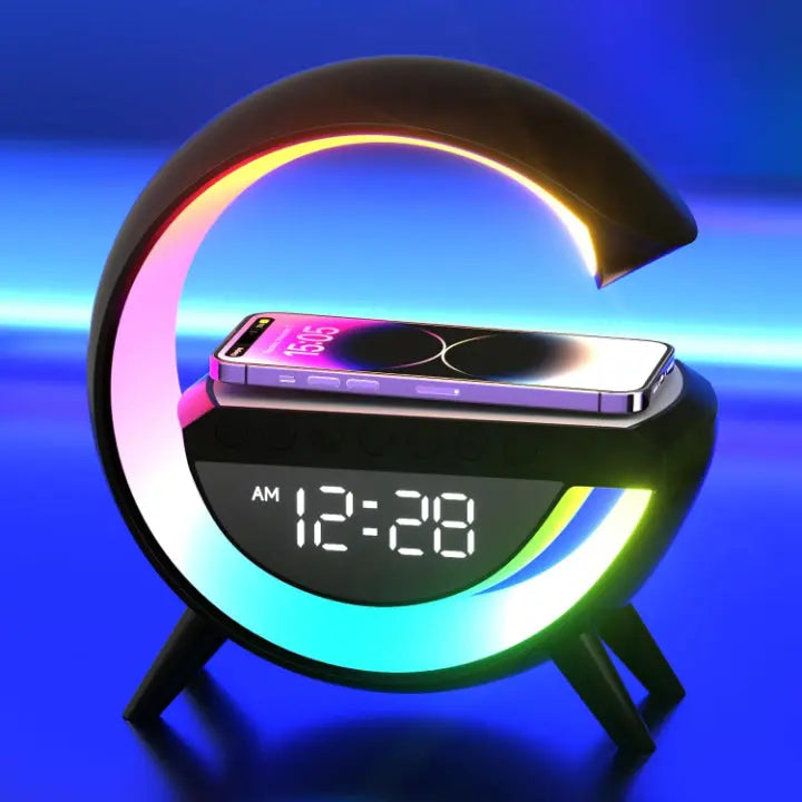 Stylish Alarm Clock Lamp with Bluetooth Speaker & Wireless Charging