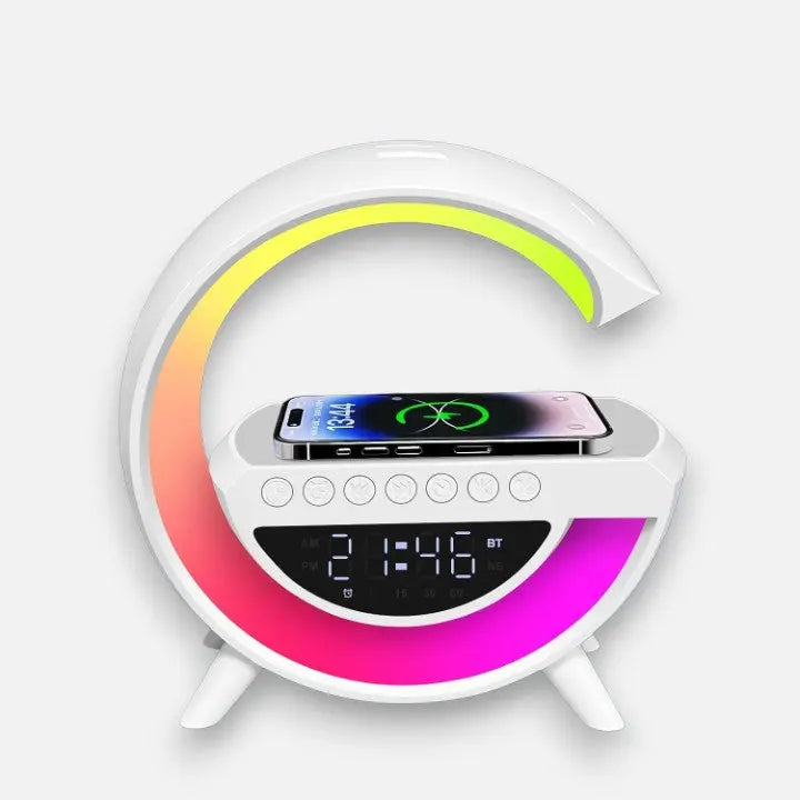 Stylish Alarm Clock Lamp with Bluetooth Speaker & Wireless Charging