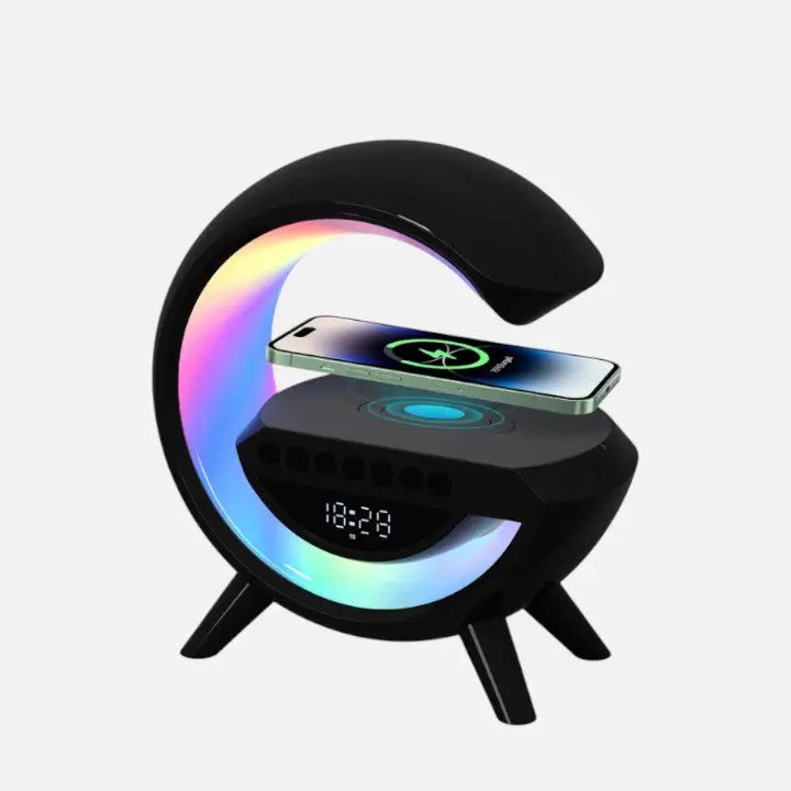 Stylish Alarm Clock Lamp with Bluetooth Speaker & Wireless Charging