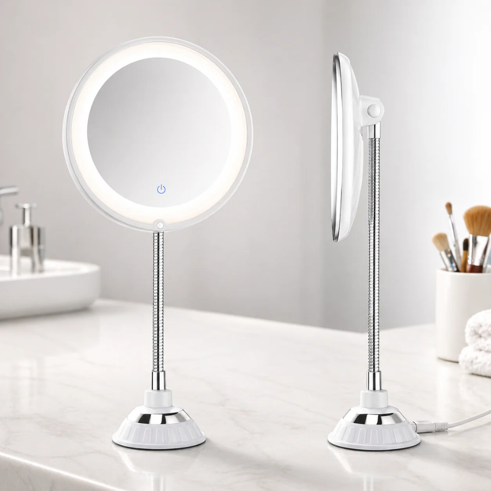 Flexible Arm Magnifying Mirror for Bathroom Makeup and Grooming