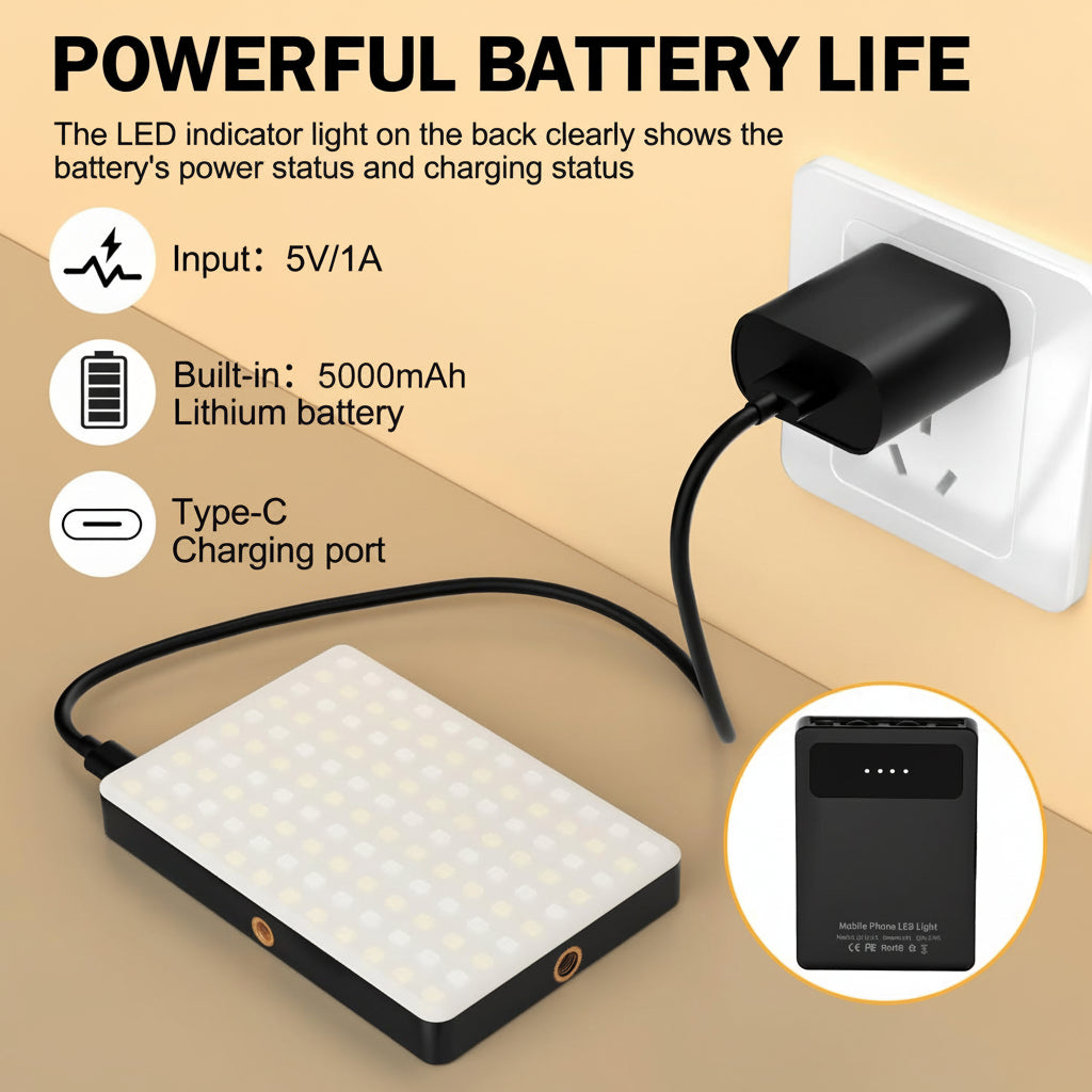 Portable LED Selfie Light with Adjustable Brightness & Color
