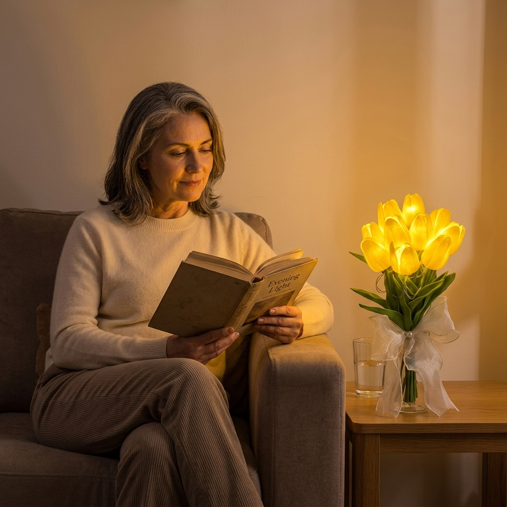 Lifelike LED Tulip Light Arrangement with Timer – Warm Ambiance Year-Round