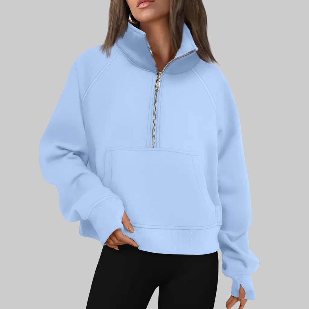 Chic Cropped Fleece Half Zip Sweatshirt for Daily Comfort
