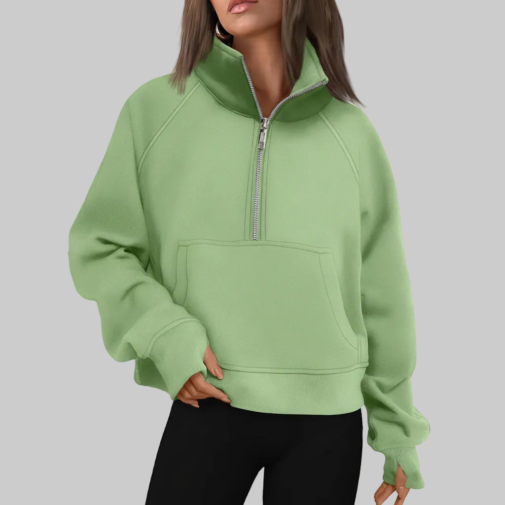 Chic Cropped Fleece Half Zip Sweatshirt for Daily Comfort