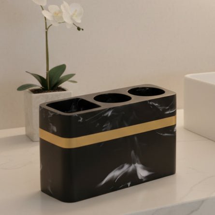 Sophisticated Black Marble Serving Tray with Elegant Gold Trim